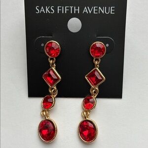 Saks Fifth Avenue Gold and Red Dangle Earrings